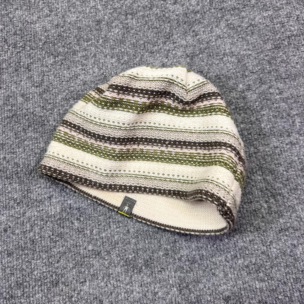 Smartwool Beanie Mens One Size White Green Striped Merino Wool Knit Winter Warm